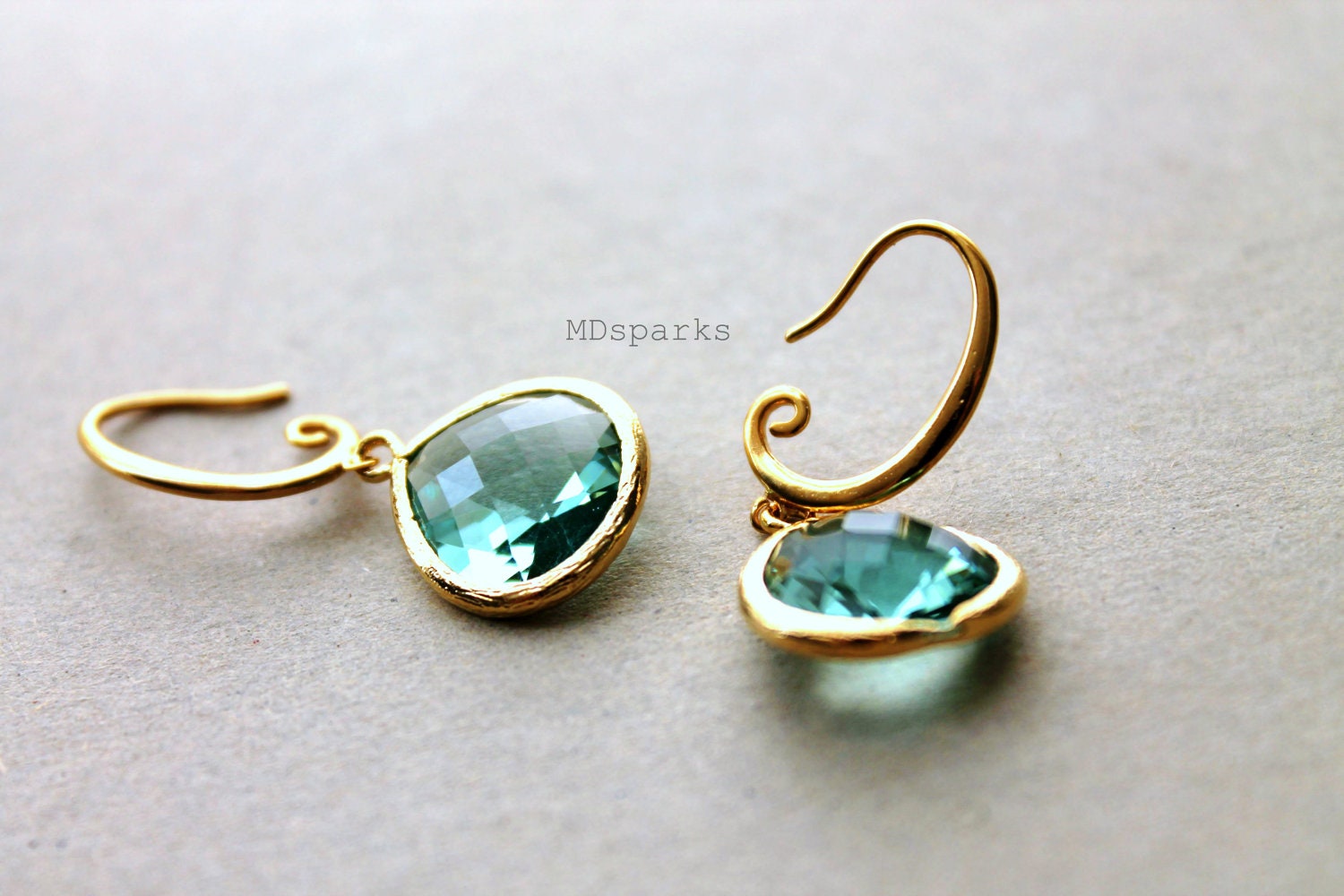 Gold Gem Earrings in Green