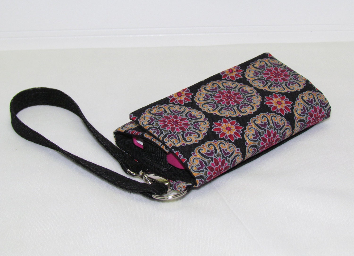 LITTLE TECH Cell Phone Wallet iPhone Case Droid Wristlet for Smart Phones / Red Gold Medallions on Black