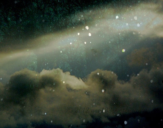 Abstract, Night,  Landscape Photo, Surreal,Fairytale, Black, Snow, Trees, Nature, Clouds - 11x14 inch Print-At Tara In This Fateful Hour