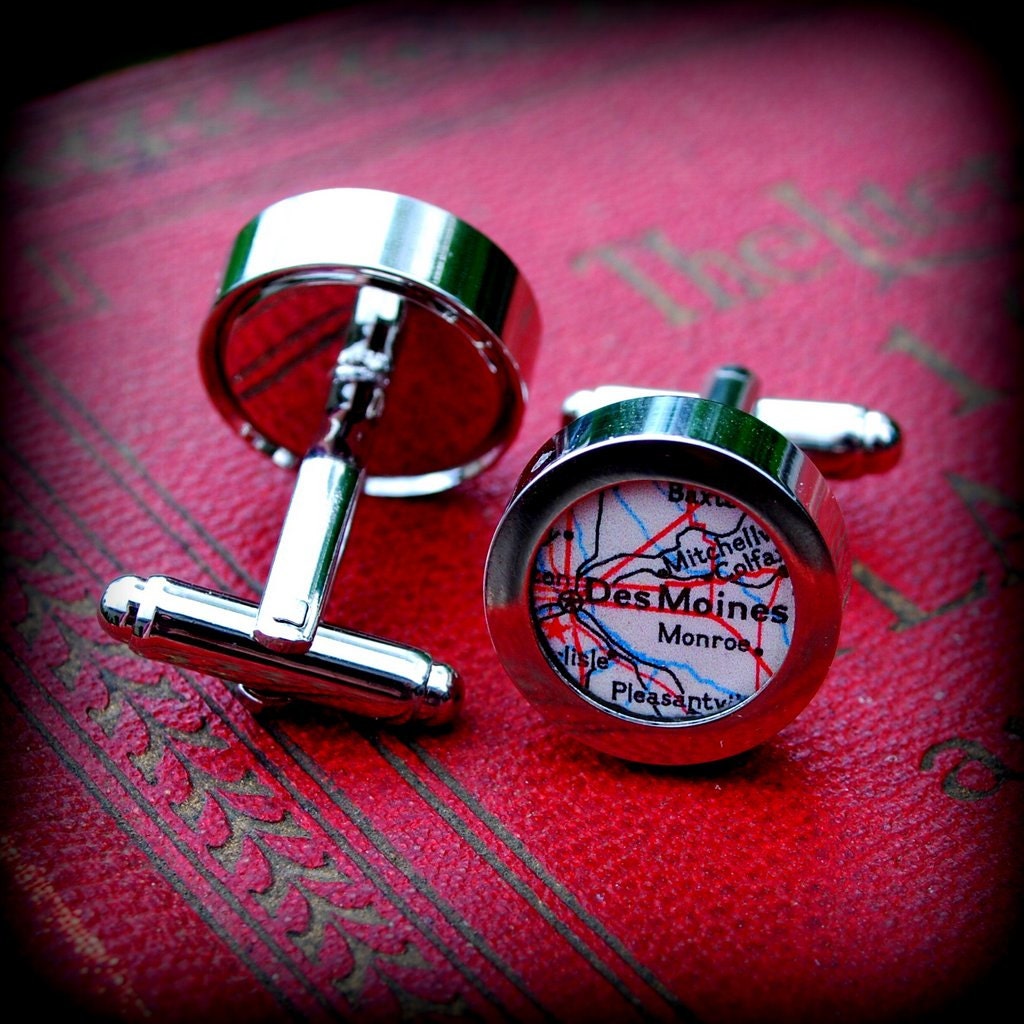 Des Moines Vintage Map Cuff Links - Great Gift