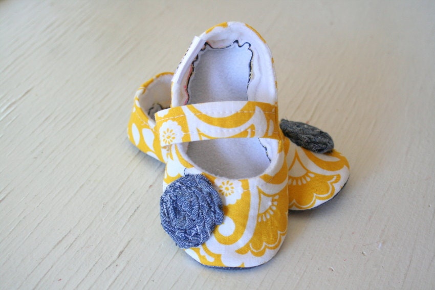 maryjane baby girl shoes toddler newborn velcro strap booties Yellow White Navy Flower slippers SWAG shower gift