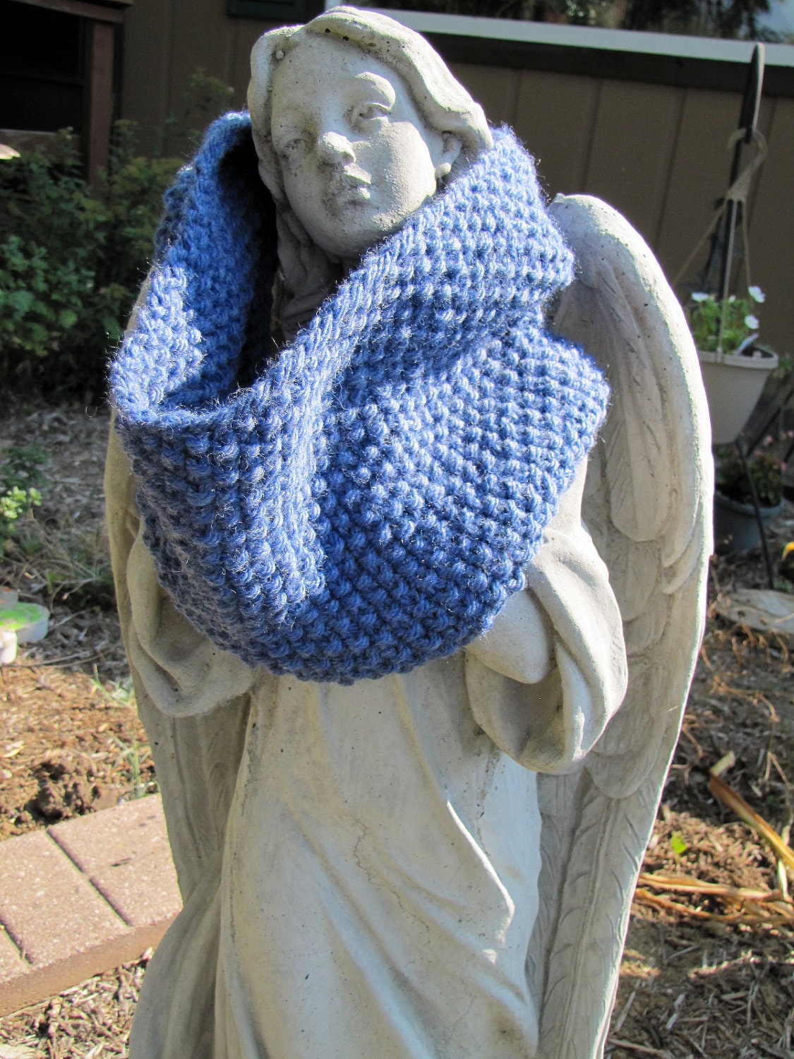 Denim Blue Cowl Hand Knit Ready To Ship for Autumn