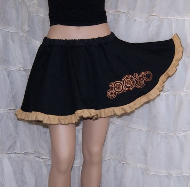 Doctor Who Gallifreyan Print Brass and Black SteamPunk Circle Skirt Adult ALL Sizes - MTCoffinz