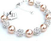 Good Luck Charm Bracelet, Champagne Pearl Rhinestone Jewelry, Gift for Her, Custom Colors