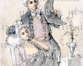 Instant Download 18th Century Marquis Couple Taupe and Light Pink FRENCH postcard Digital Scan