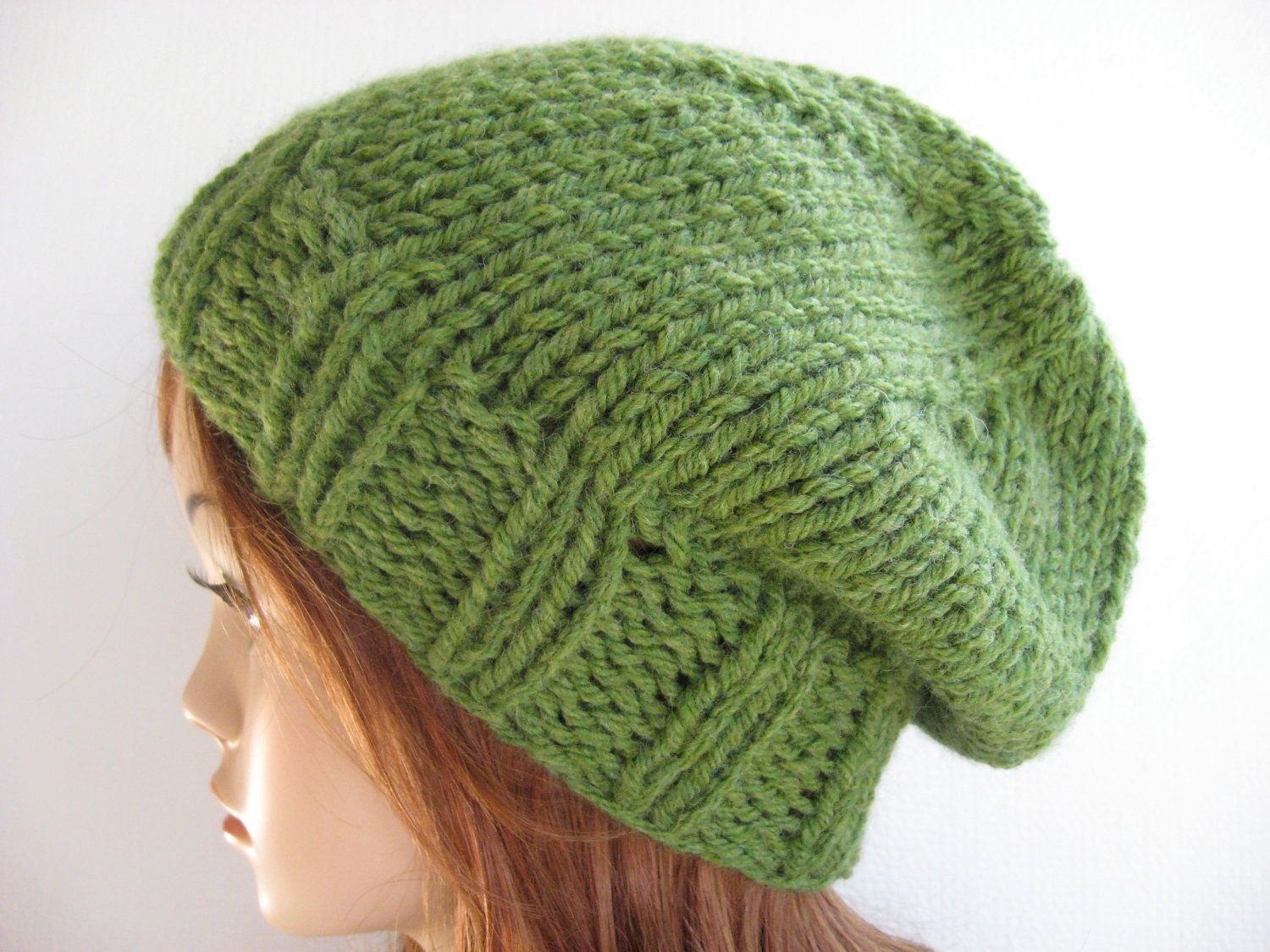 Slouchy Knit Hat,  Knit Hat - Grass