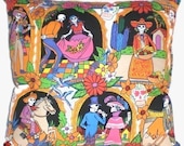 Day of the Dead Vida de los Muertos Pillow Rockabilly Alexander Henry Fabric