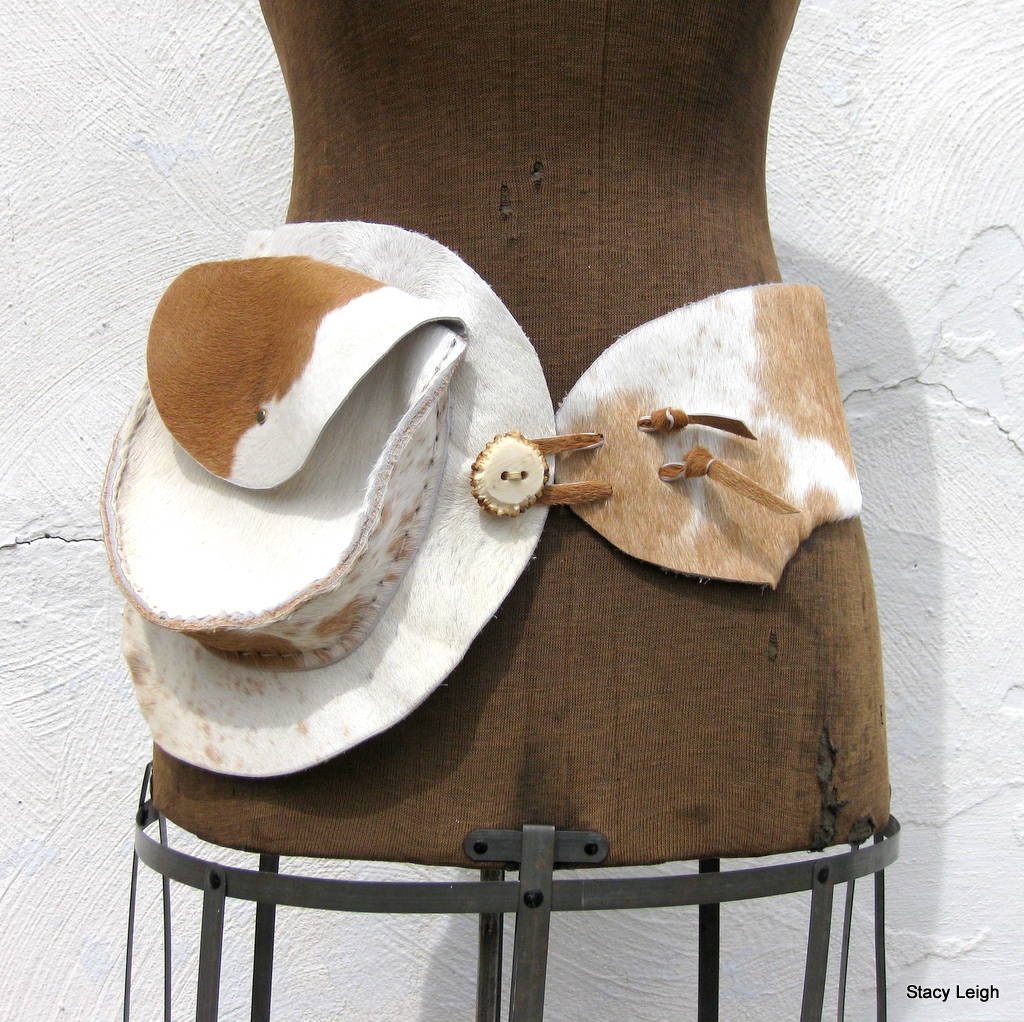 Hair on Cowhide Belt Light Brown and White Size 32 inch (can be made smaller) by Stacy Leigh Ready to Ship