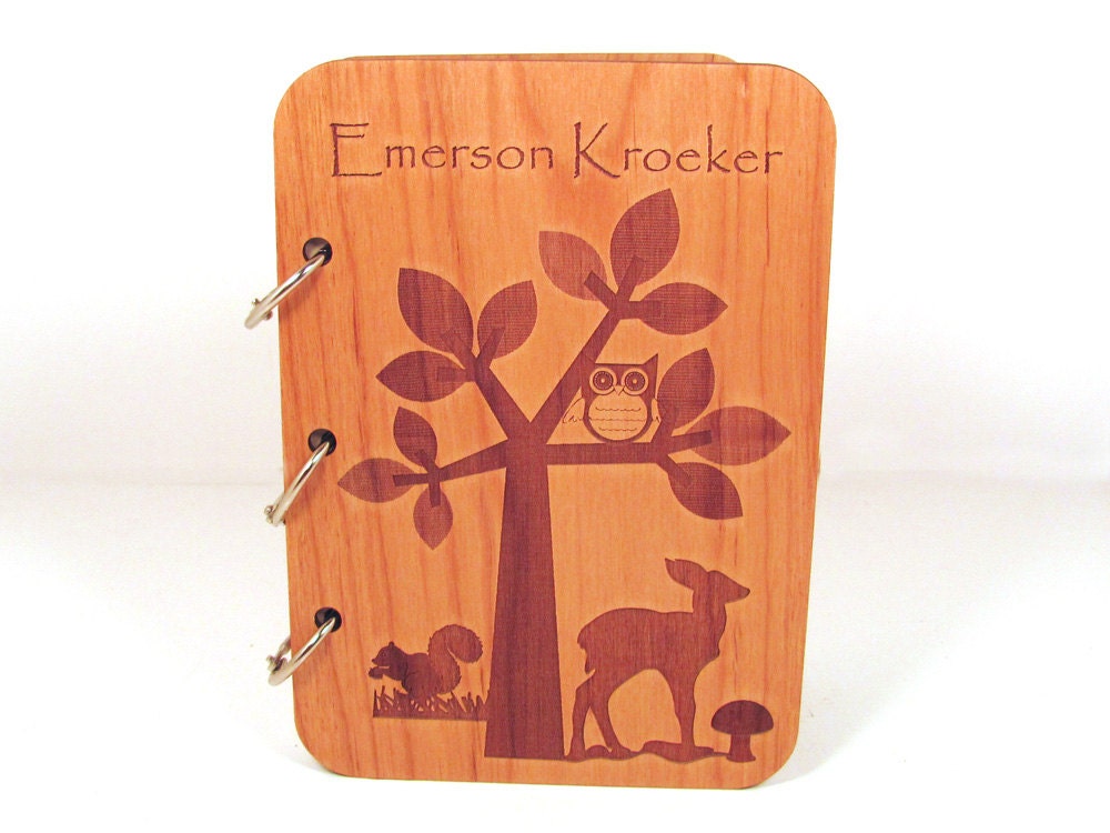 Woodland Baby Shower Guest Book - Real Wood Engraved Cover - Personalized - memoriesforlifesb