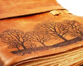 HUGE SALE Forest For The Trees Leather Journal in Primitive Brown- 9"x6" Large - FREE Monogramming