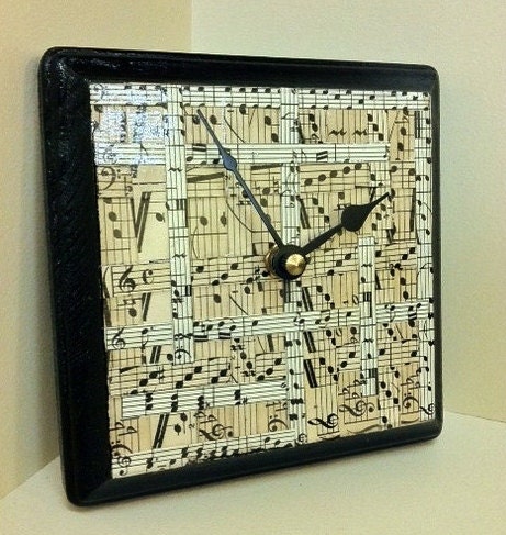 Vintage Sheet Music Woven Collage Handmade Wood Clock by cadencedesigns on etsy