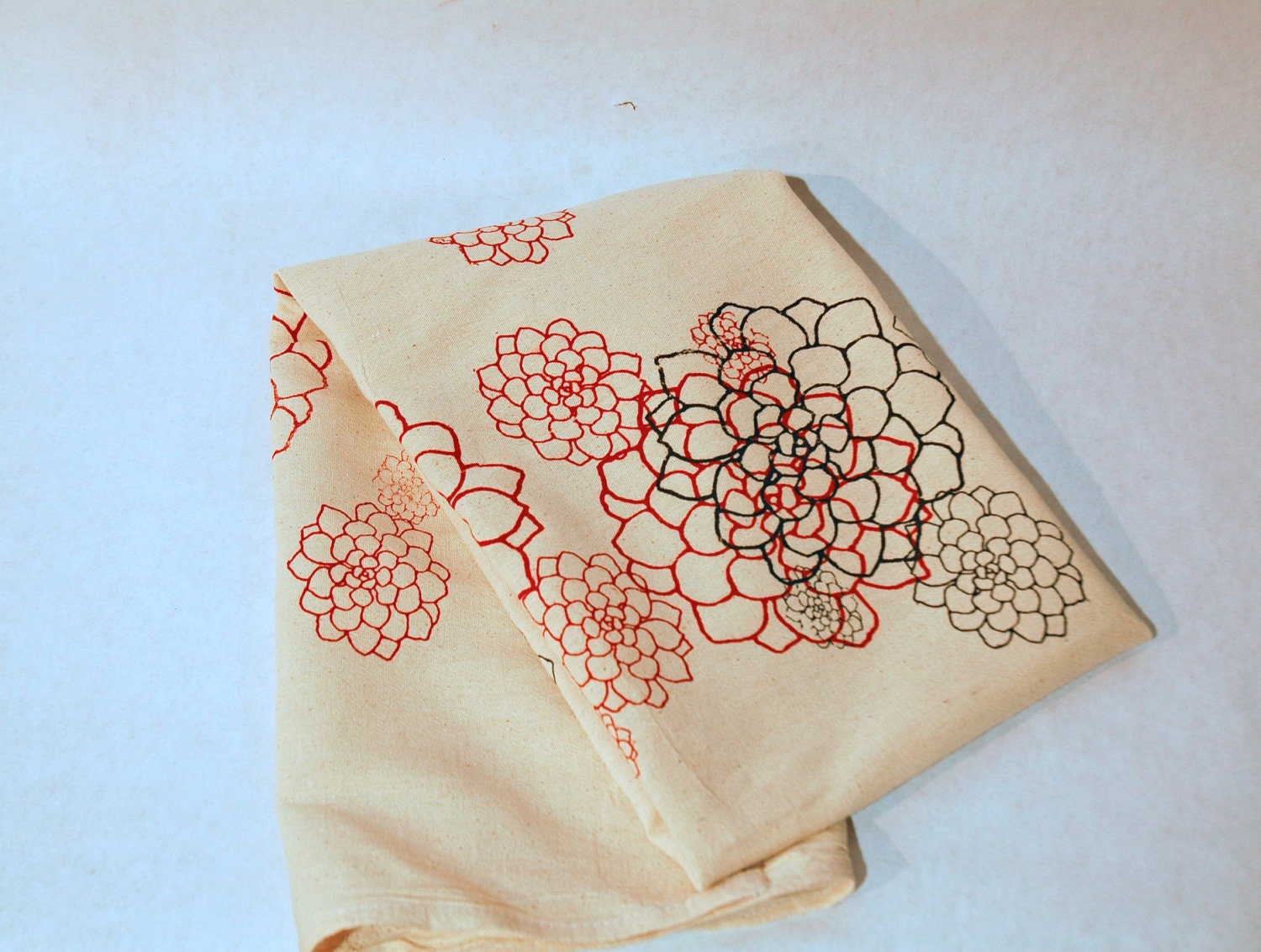 Packaged Set of 2 Dishtowels in Red and Grey Rosetta Print