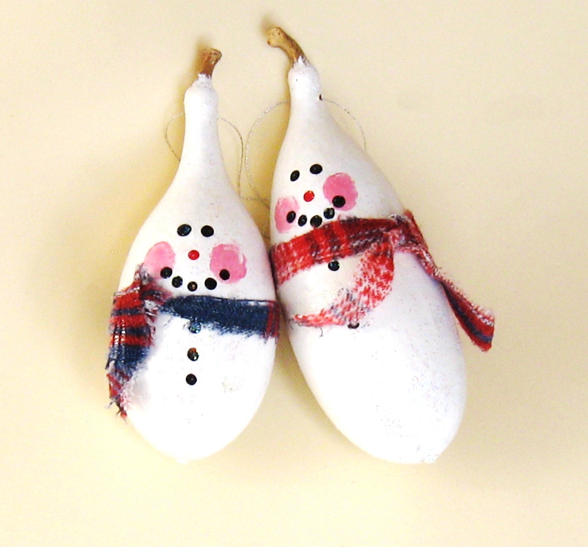 Snowman Gourd Ornaments Shabby Chic Folk Art for Tree