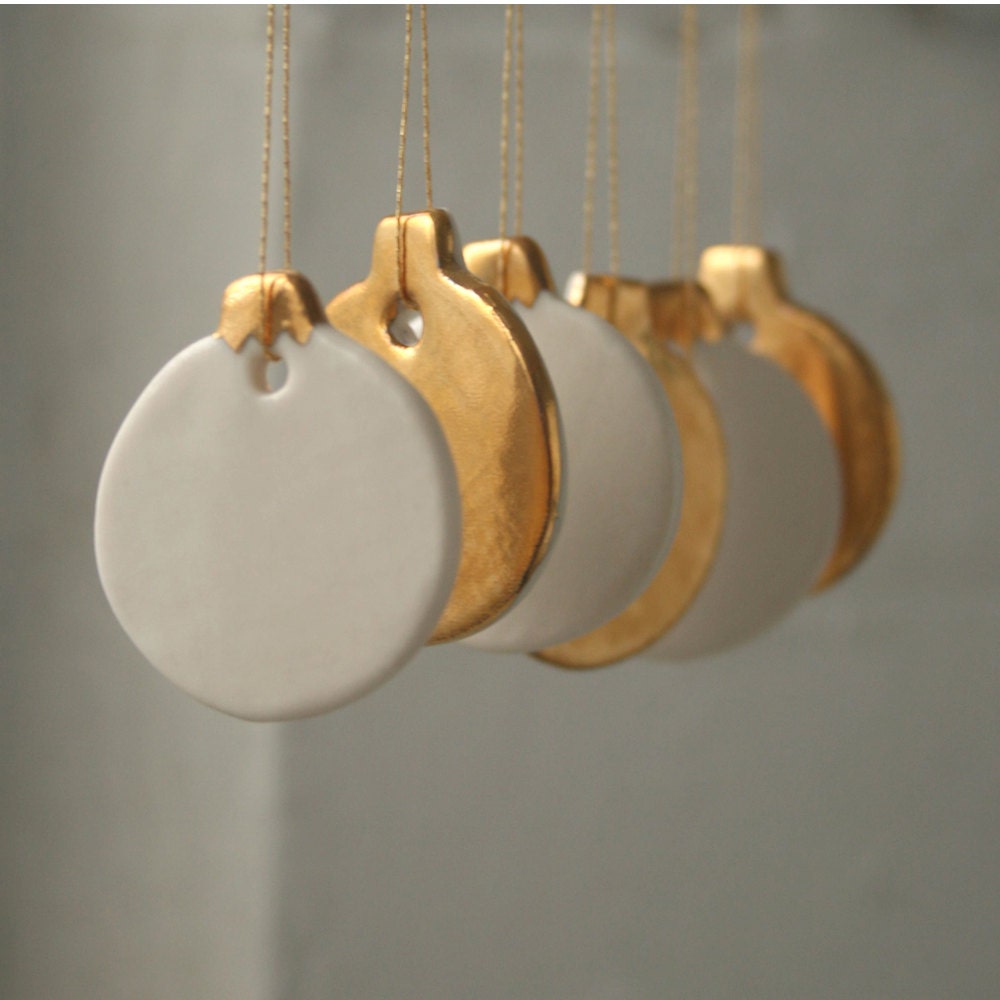Mini Bauble Decoration Set, 6 real gold lustre porcelain ornaments
