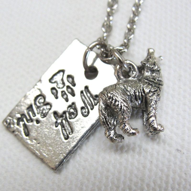 Wolf Girl with Silver Wolf Charm Necklace