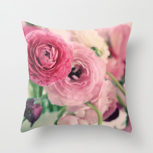 Pillow Cover, Photo Pillow, Nature Photography, Ranunculus Bouquet, Spring Decor, Living Room, Bedroom, Shabby Chic 16x16, 18x18, 20x20