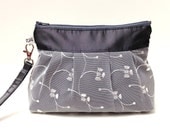 Wedding Clutch Zippered Wristlet Purse - White Lace overlay on Charcoal Gray Taffeta
