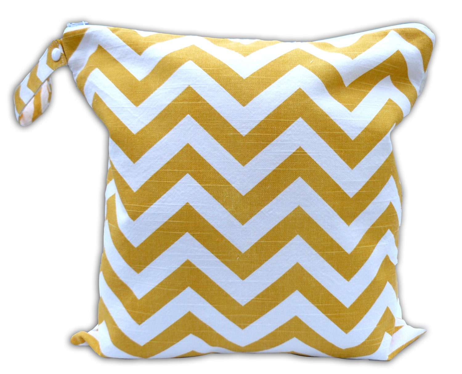 HEAT SEALED and BEST selling Wet Bags here - Large Wet Bag in Yellow Chevron with Snap Handle