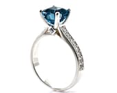 14K Asscher London Blue Topaz Engagement Ring Cathedral Diamond Solitaire 14K 18K White Yellow Rose Gold Platinum Bridal Jewelry
