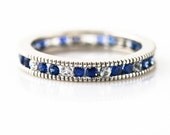14K Blue Sapphire Diamond Anniversary Band Sapphire Eternity Band Wedding Band Sapphire Ring White Yellow Rose Gold