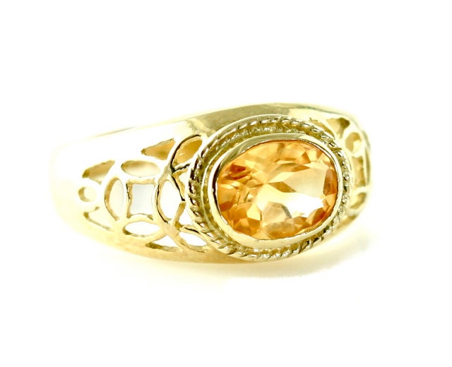 14K East West Citrine Ring Bezel Set Oval Filigree Custom Gemstone Ring Yellow White or Rose Gold November Birthstone Ring