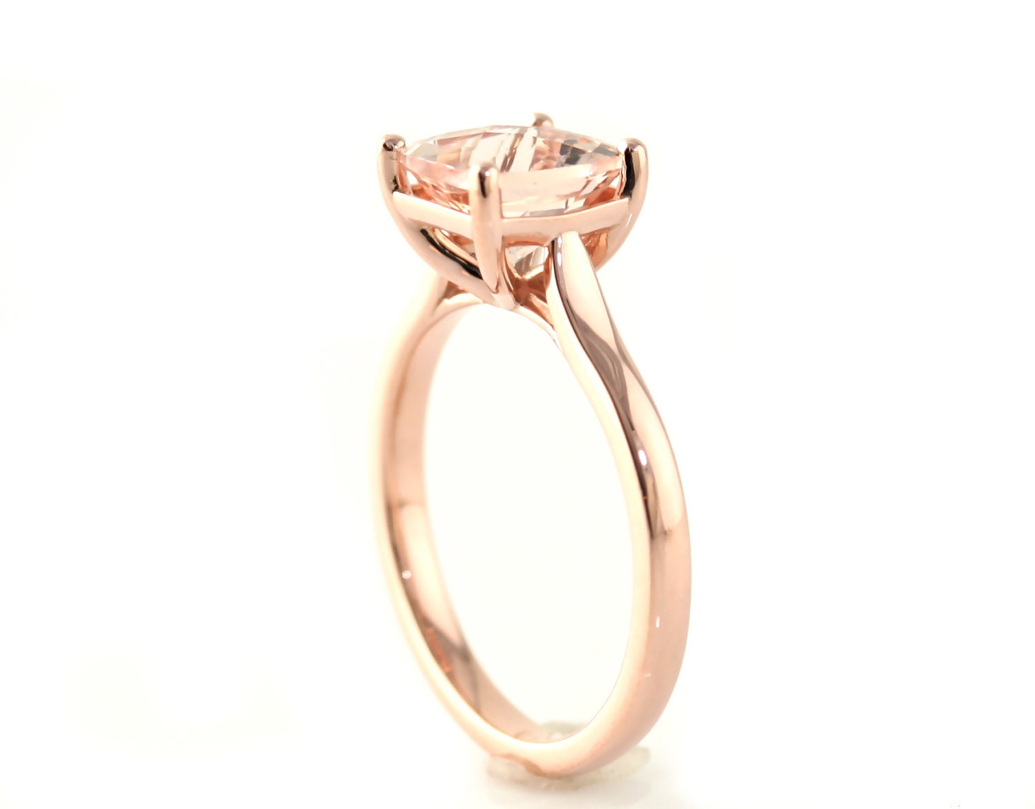 Cushion Morganite Ring 14K Rose Gold Morganite Engagement Ring Solitaire 14K White Yellow Rose Gold