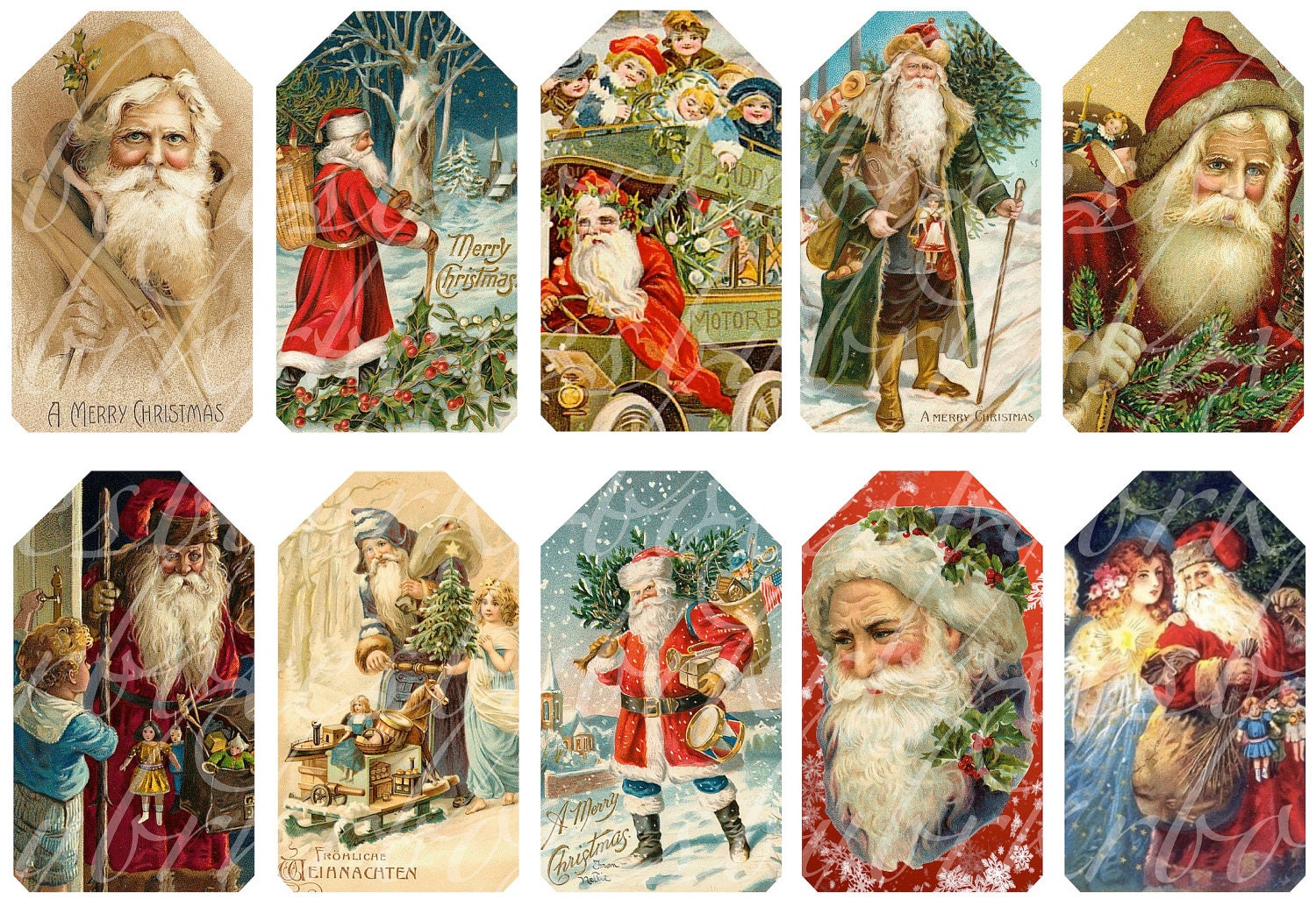 30 TAGS, instant download of 30 Christmas tags, digital collage sheets for paper crafts, printable images, 2" by 3.5" --  no. 421