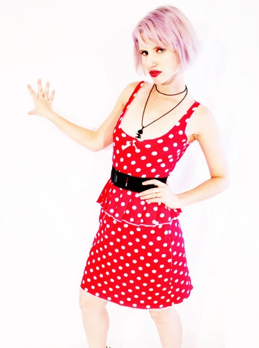 Agoraphobix Rockabilly Diva red white polka dot peplum mini dress