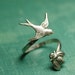 Bird & bee ring wrap vintage style silver finish