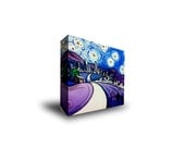 Van Gogh Inspired 12x12 Gallery Wrapped Giclee Print on Canvas with Deep Purples and Blues