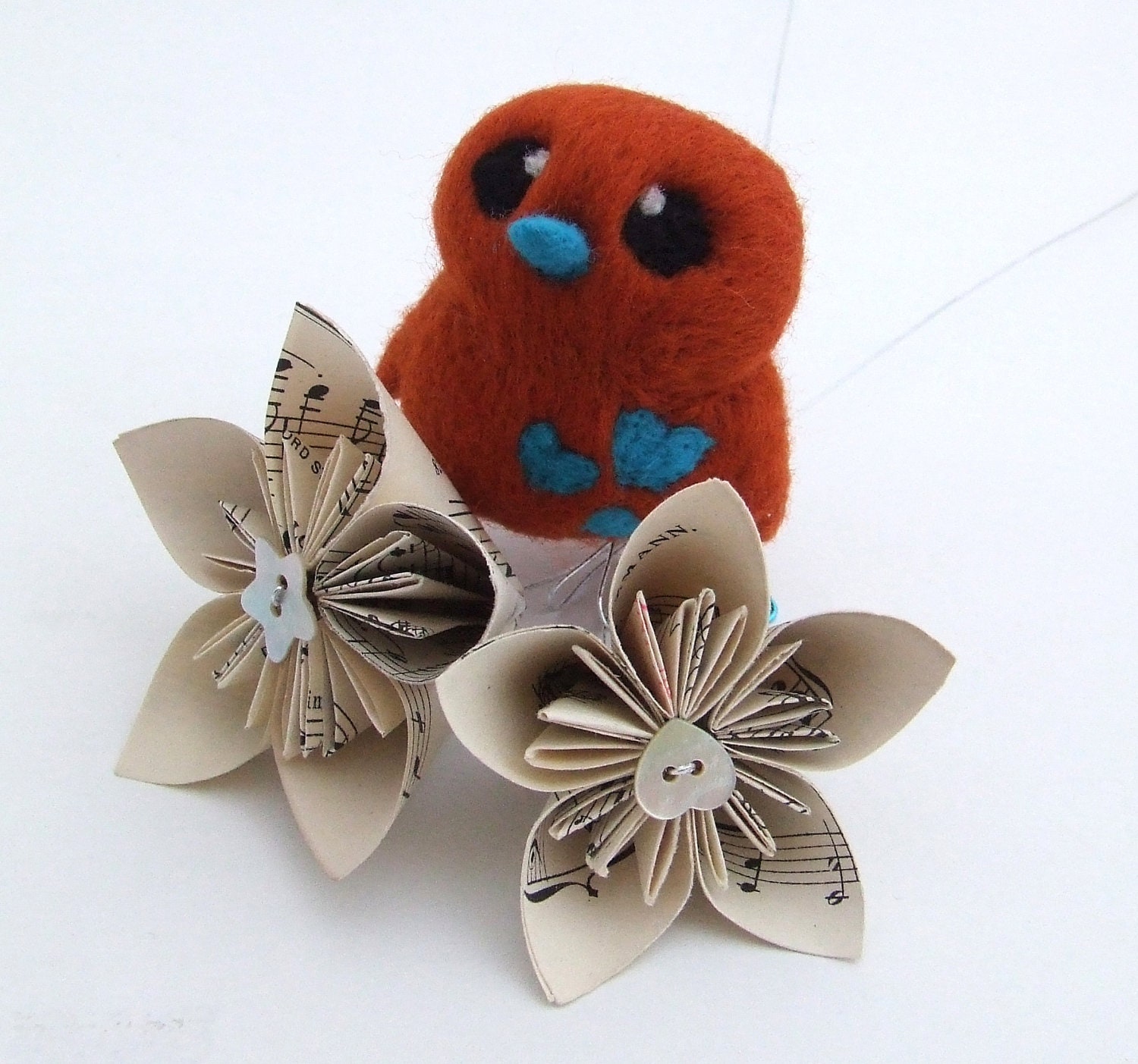 Needlefelted Bird Terracotta and Turquoise Felt Love Bird