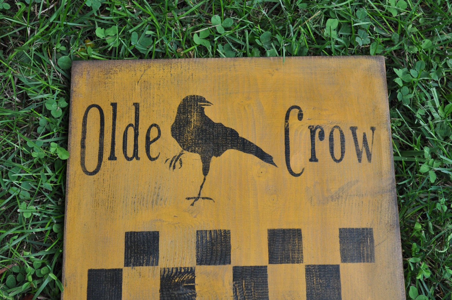 Ex Lg Mustard Wood Sign Olde Crow Game Board Co. Country Primitive Folk Art