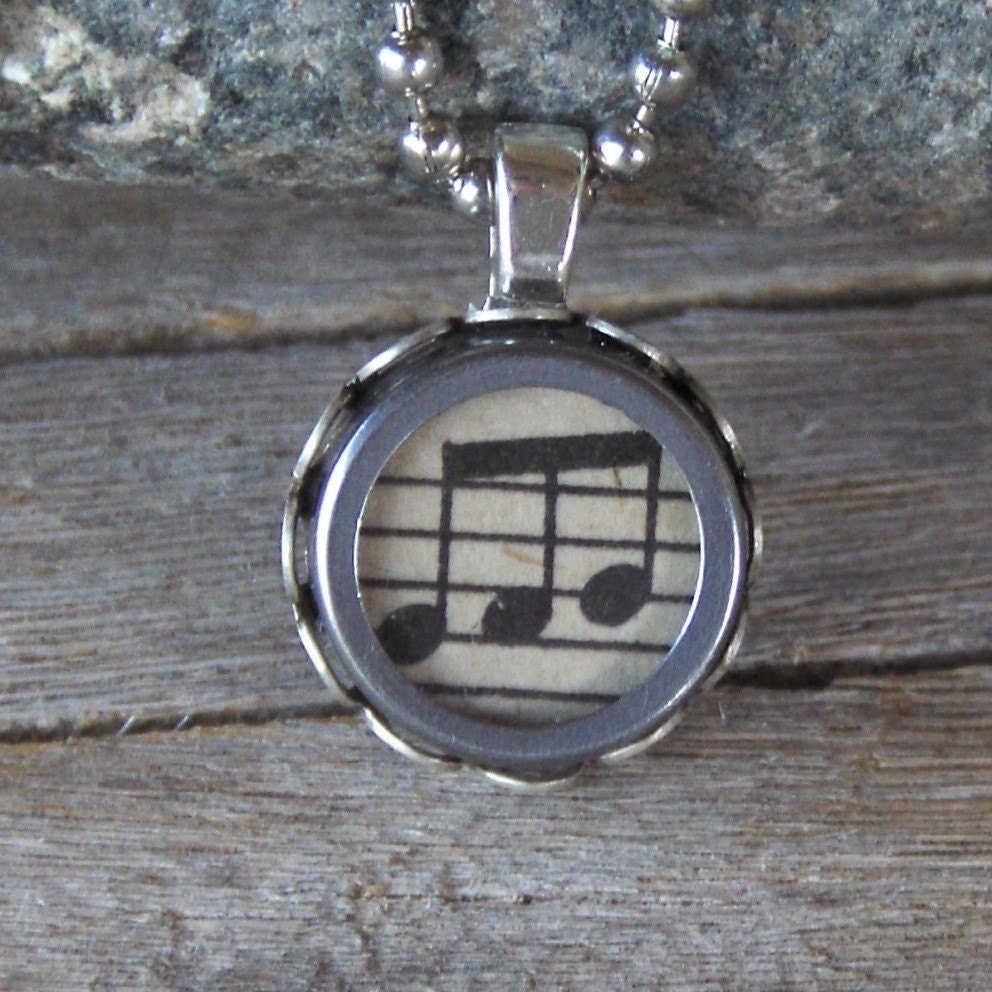 Typewriter Key Necklace, Pendant Vintage Musical Notes