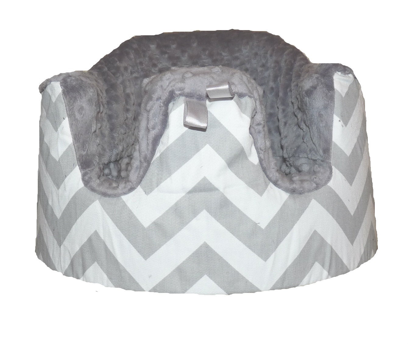 Home of the Orignial Bumbo Seat COVER in Chevron Gray with Gray Minky Seat Upgrade