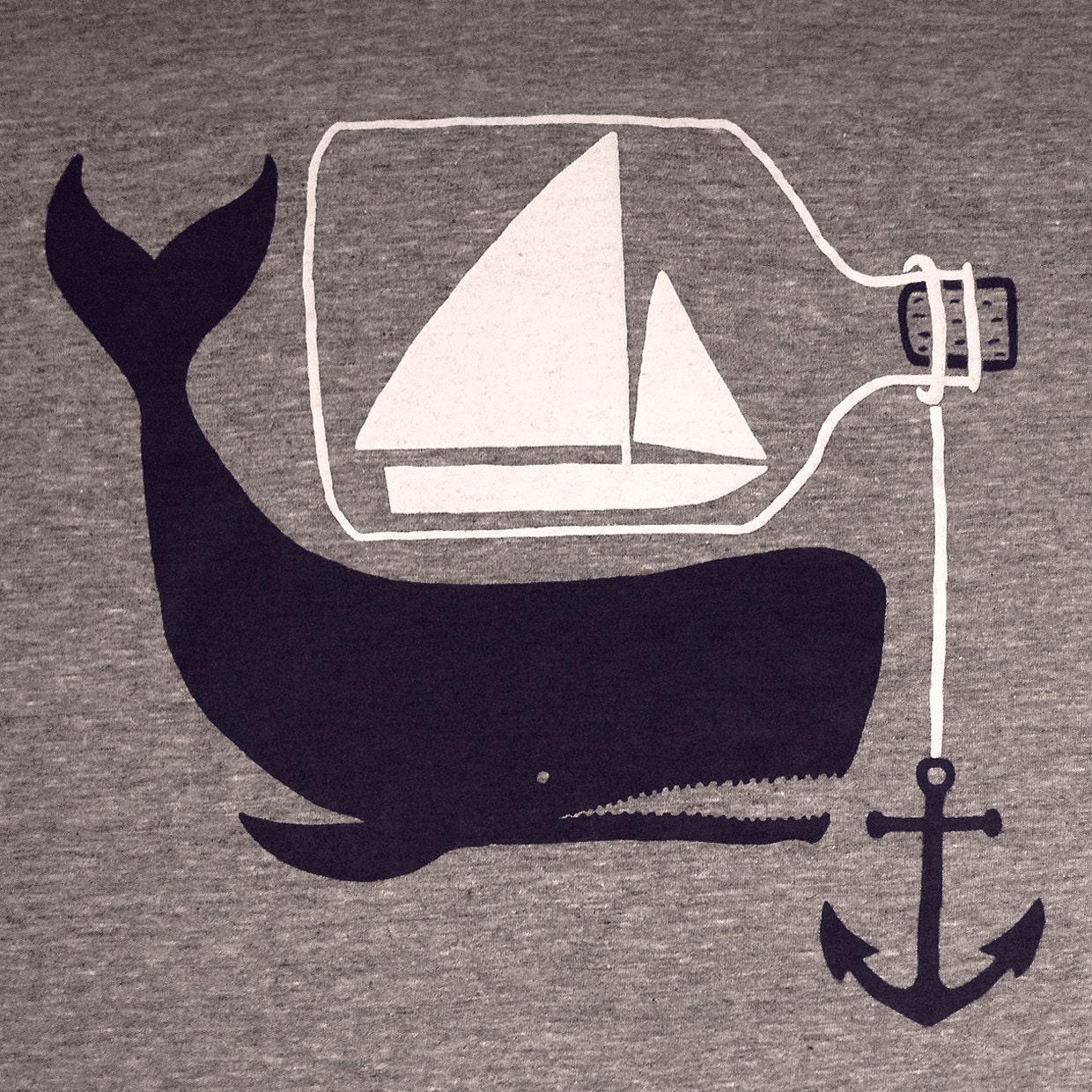 Ship & Whale - Mens Unisex Nautical T-Shirt Tee Shirt Anchor Whale Sailing Boat Ship in a Bottle Rope Navy Yard Funny Athletic Grey Tshirt