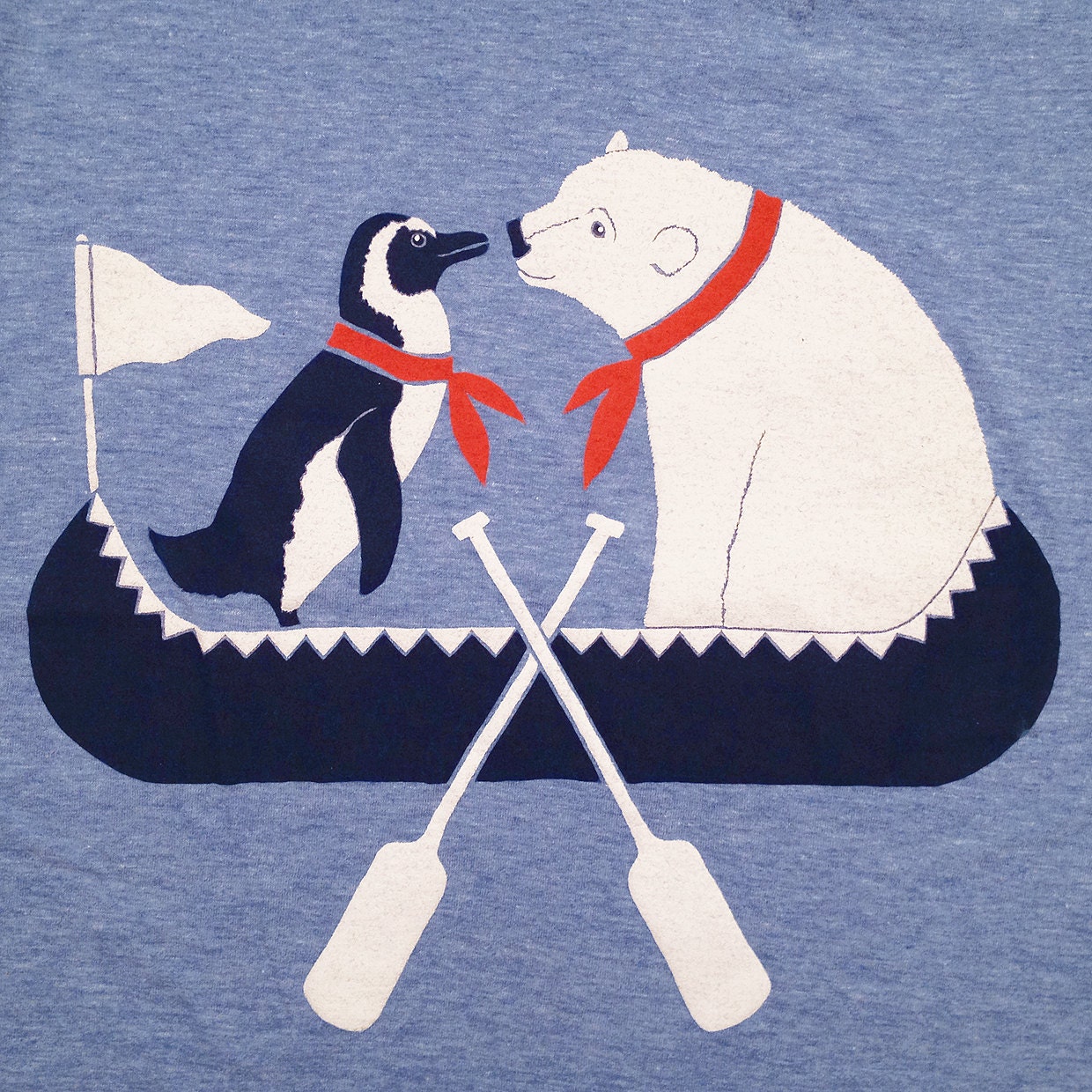 Canoe Friends - Unisex / Mens T-Shirt Tee Shirt Penguin Zoo Polar Bear Arctic Winter Oar Boat Paddle Nature Animals Athletic Blue Tshirt