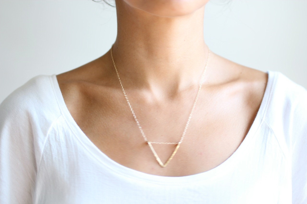 Hammered Gold Triangle Necklace  - 14k Gold Filled Chain