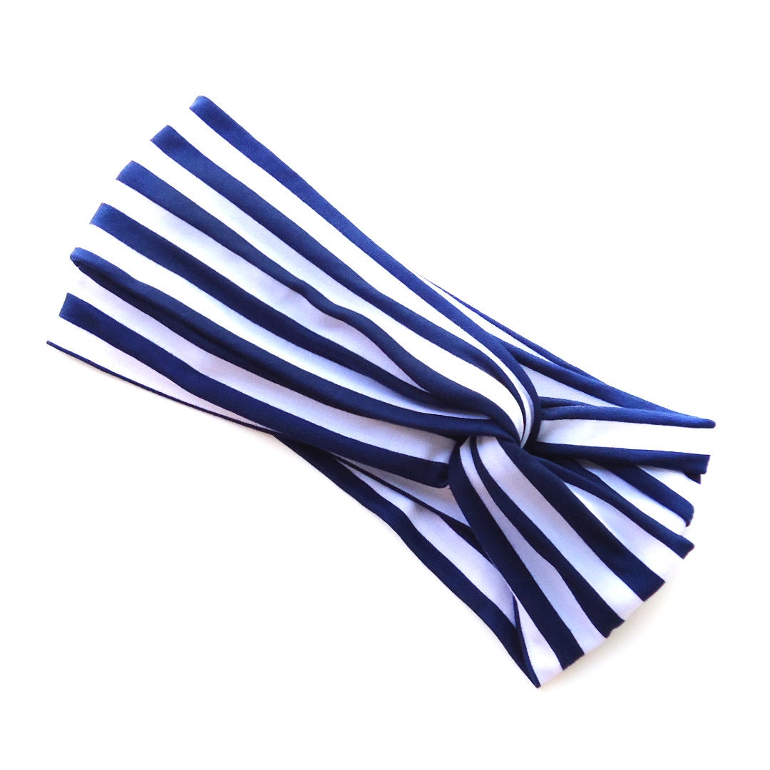 Turban Headband Navy White Stripe