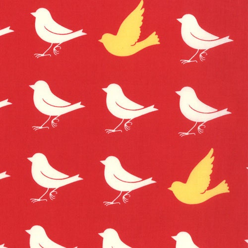 SALE Oh Deer Home Dec Japanese fabric by Momo for Moda, Bird Silhouette Sparrow in Red in Heavy Weight Twill-1 Yard or by the yard