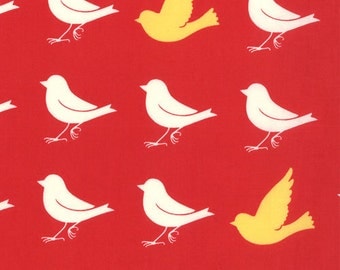SALE Oh Deer Home Dec Japanese fabric by Momo for Moda, Bird Silhouette Sparrow in Red in Heavy Weight Twill-1 Yard or by the yard