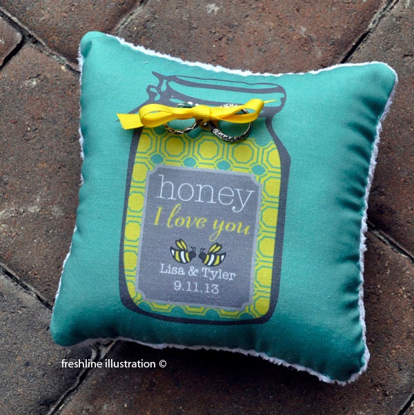 Custom Ring Bearer Pillow - Rustic Wedding - Mason Jar Wedding - Bee - Insect Pillow - Honey I love You- ANY color scheme