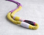 Textile Necklace - beaded fiber necklace -  knitted necklace  lime purple -  textile jewelry