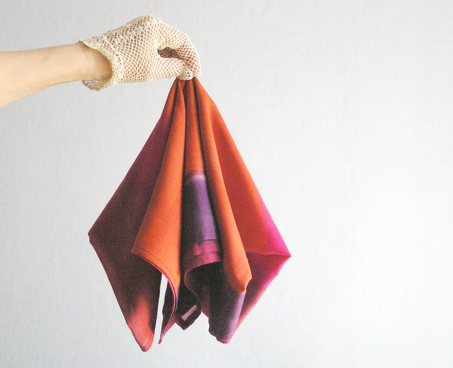 scarf red hot pink orange -  painted on thin cotton