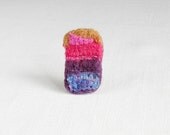 fiber brooch - textile red pink blue purple pin - stiched appliqued brooch striking colorful