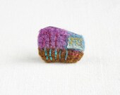 fiber brooch  - applicated brooch - textile jewelry blue purple brown