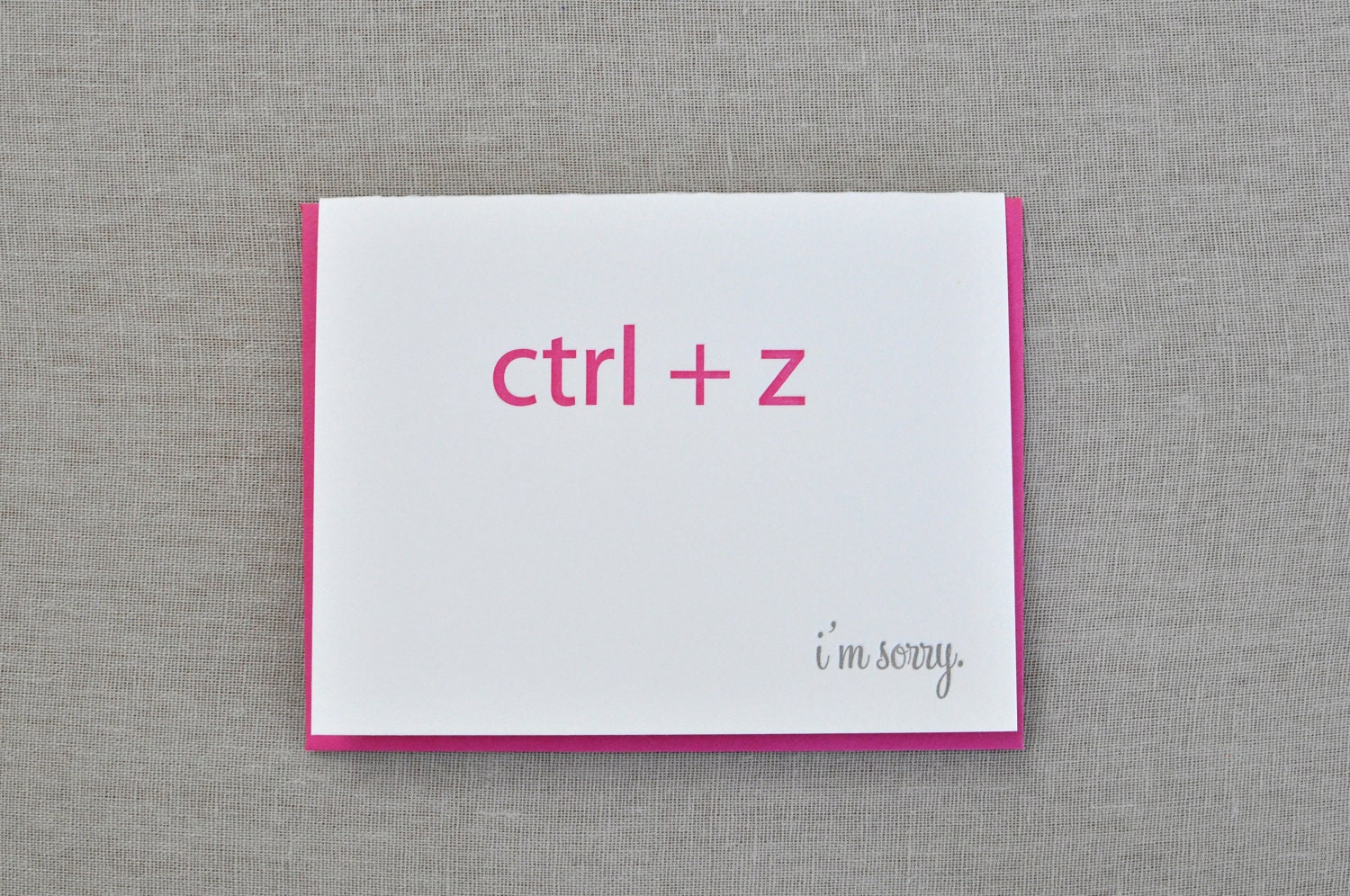 Letterpress 'ctrl z' nerd, I'm Sorry single card with matching envelope