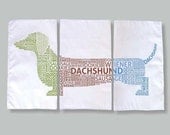 Set of 3 Typography Dachshund Doxie Dish Towels
