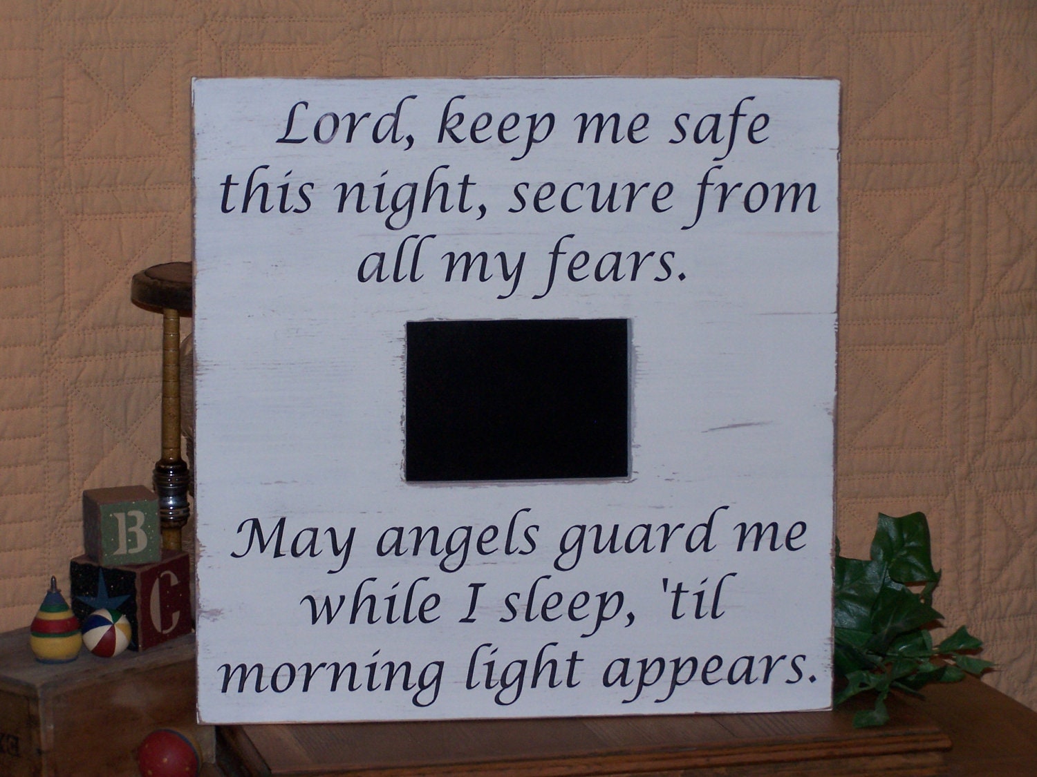 Home Decor Large Wood Picture Frame, French Shabby Chic, Primitive Farmhouse, Country Cottage, 20" x 20"  Child's Angel Prayer Quote Sign