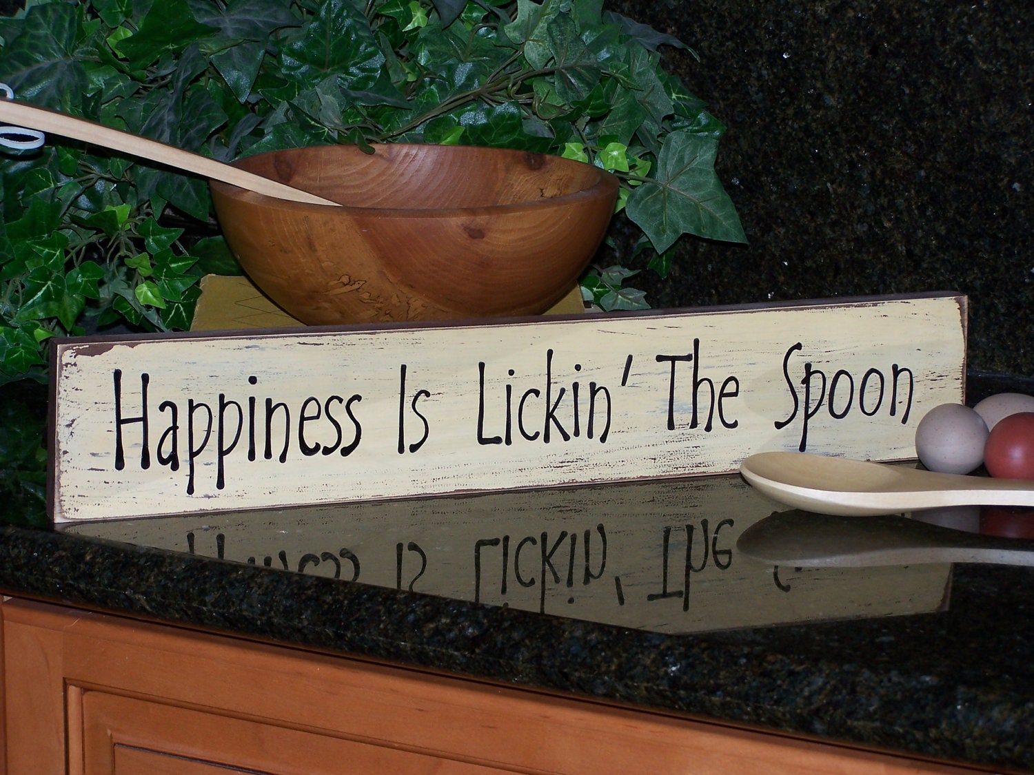 Wood Sign Home Decor Wall Hanging or Shelf Sitter, Primitive Farmhouse, Happiness is Quote, Rustic Shabby Cottage Chic, Mother Kitchen Decor