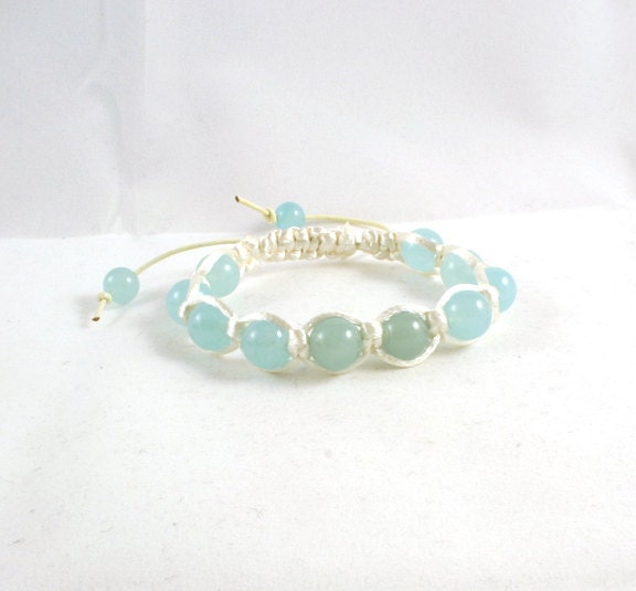 Zen Unisex Baby Blue Jade Organic Shamballa Natural Gemstones Stack bracelet- Fits up to 8.5 inches wrist